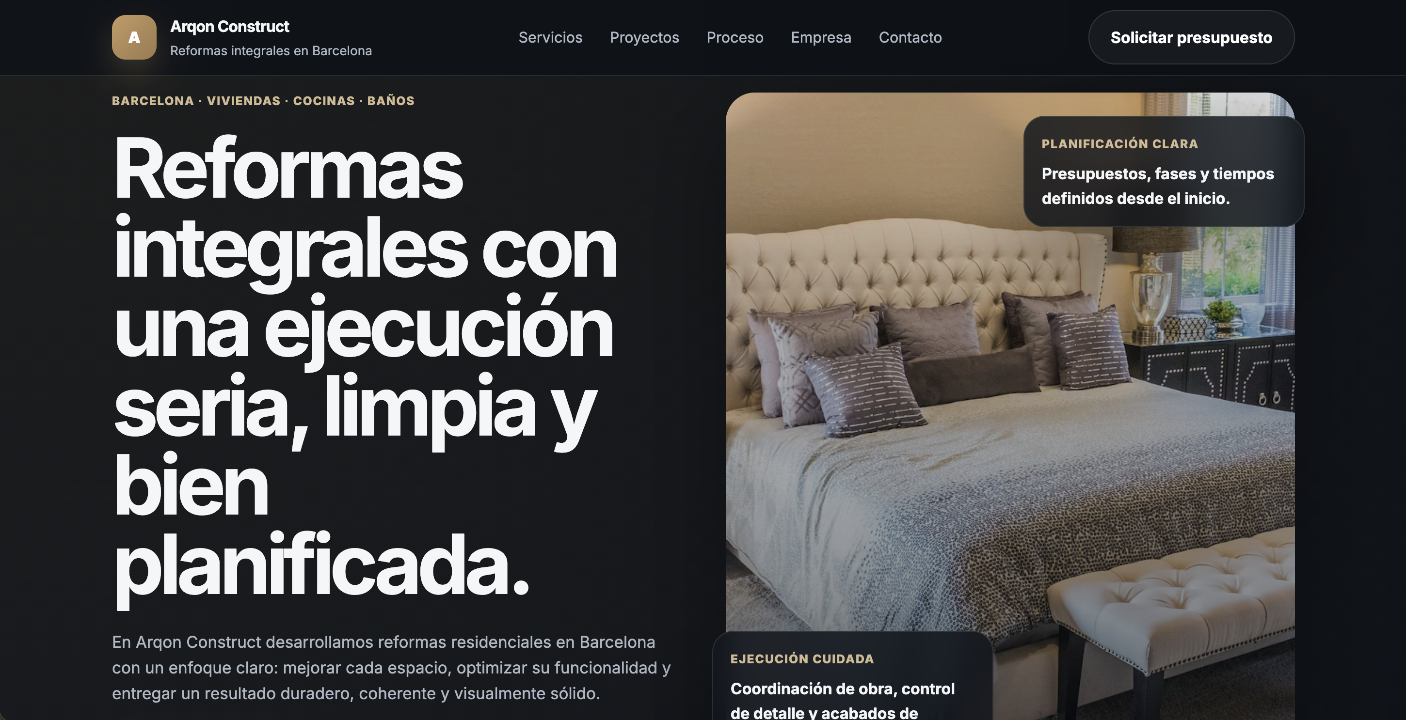 Landing Page para Empresa de Reformas
Proyecto conceptual — Ariza Design